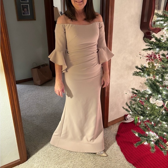 Jovani 07065 off Shoulder Flutter Sleeve Gown in Champagne - Picture 5 of 5